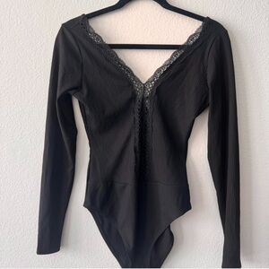H&M Black Lace V-Neck Bodysuit